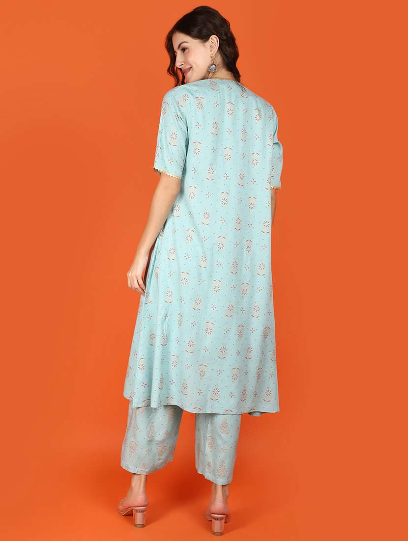 women light blue round neck fusion set - 21067921 -  Standard Image - 2