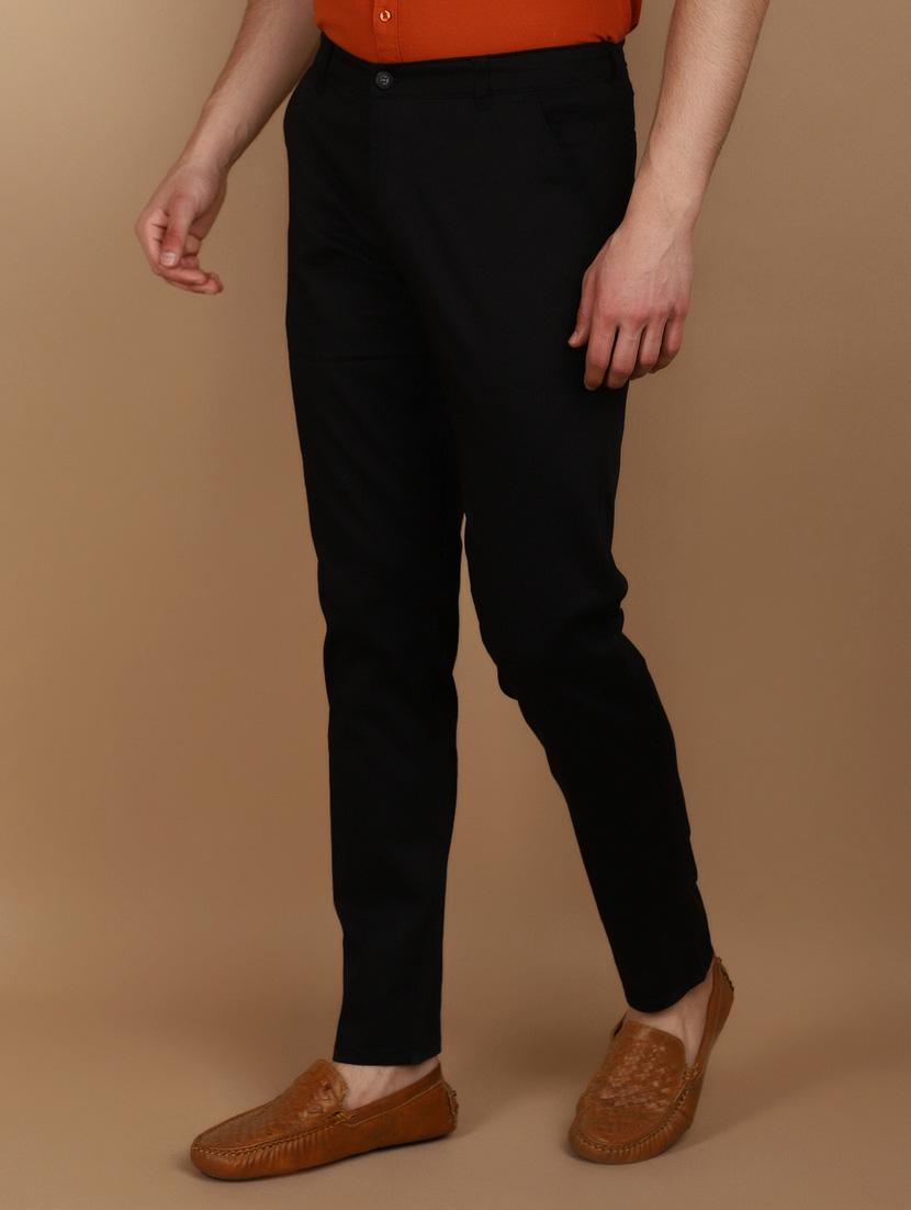 black cotton flat front casual trousers - 21068004 - Standard Image - 2