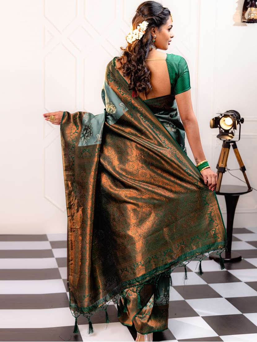 women floral printed bordered saree with blouse - 21068394 -  Standard Image - 2