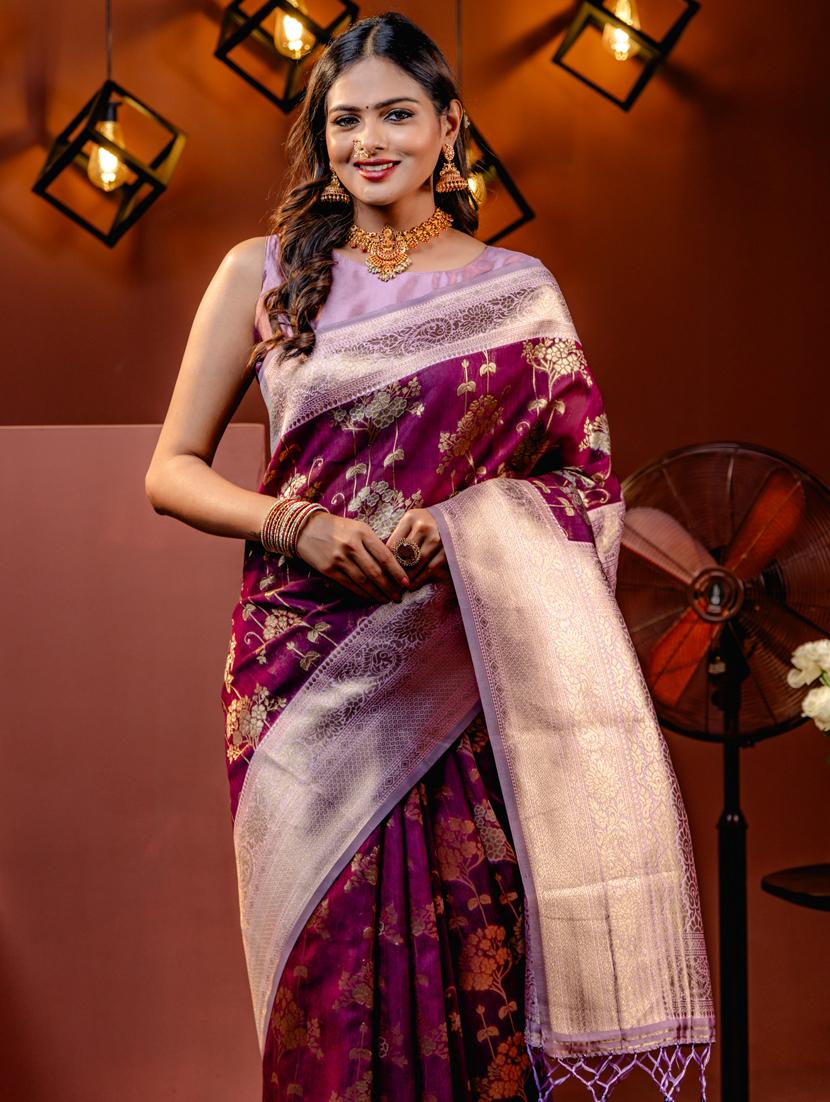 women floral kanjivaram saree with blouse - 21068435 - Standard Image - 2