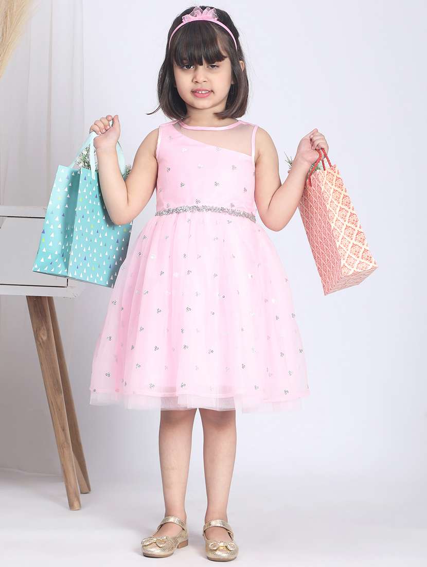 girls round neck net flare frock - 21068482 -  Standard Image - 2