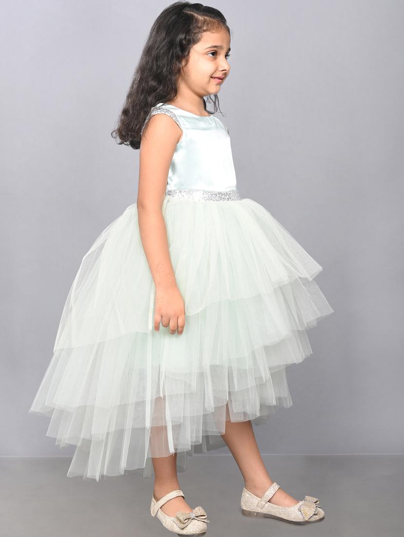 girls green self design detailed frock - 21068511 - Standard Image - 2