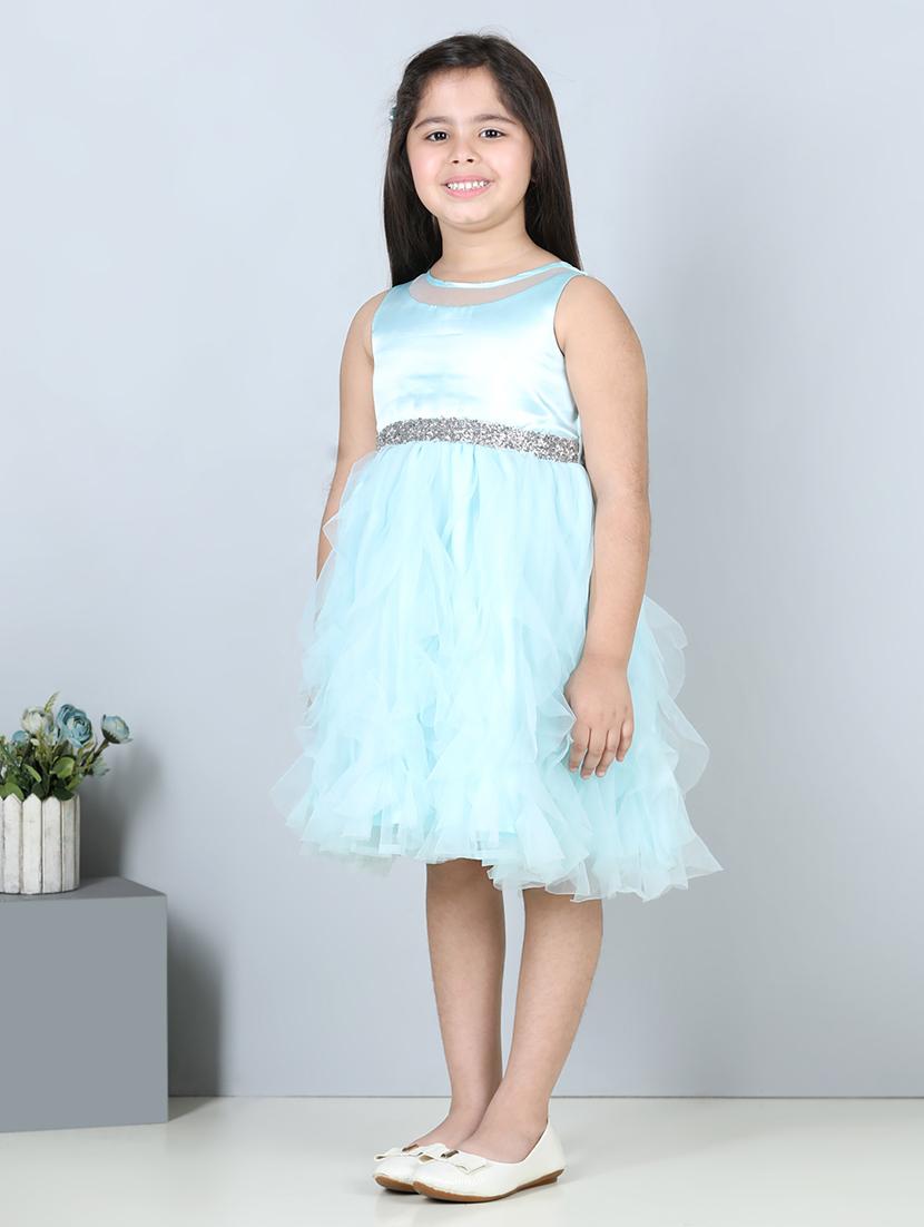 solid light blue detailed frock - 21069102 - Standard Image - 2