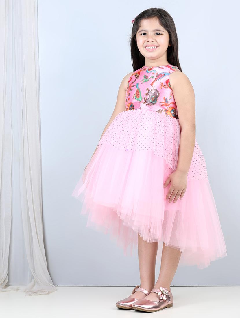 pink printed detailed high low detailed frock - 21069109 - Standard Image - 2