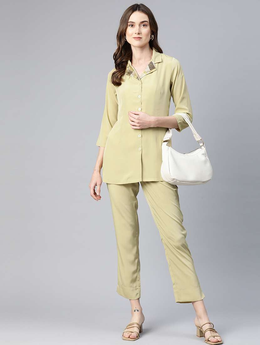 lime sequins work top & trouserset