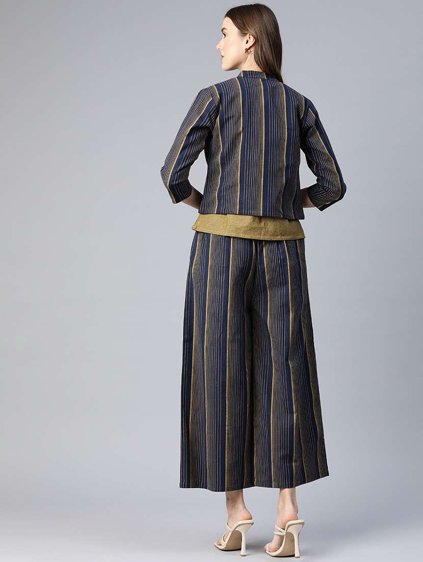 women striped top and palazzo set with jacket - 21069204 -  Standard Image - 2