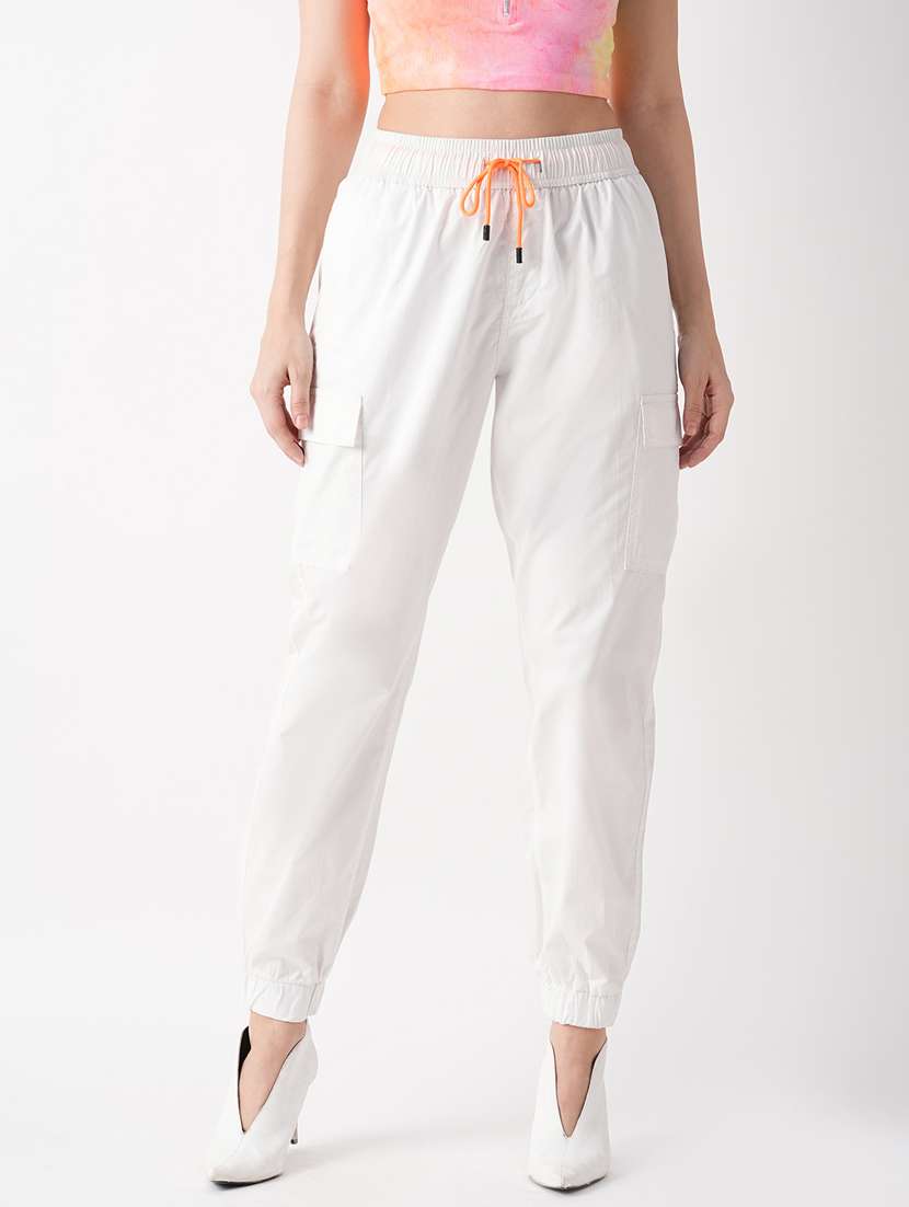 solid white cotton joggers