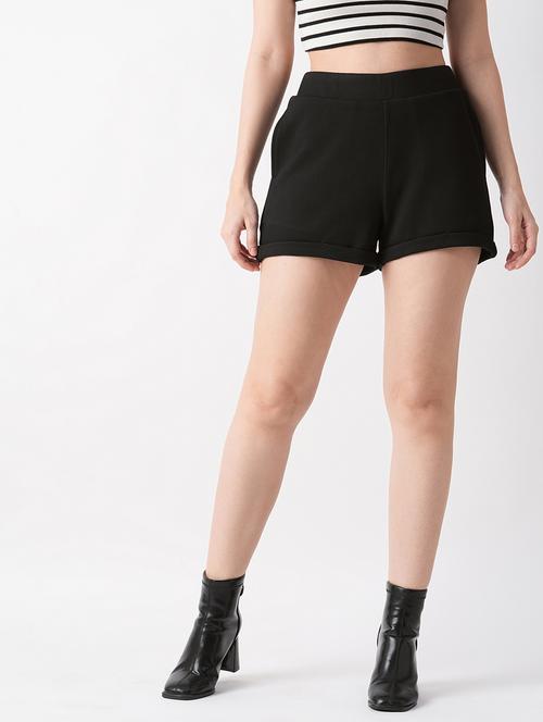 solid black rayon shorts - 21069637 - Standard Image - 0
