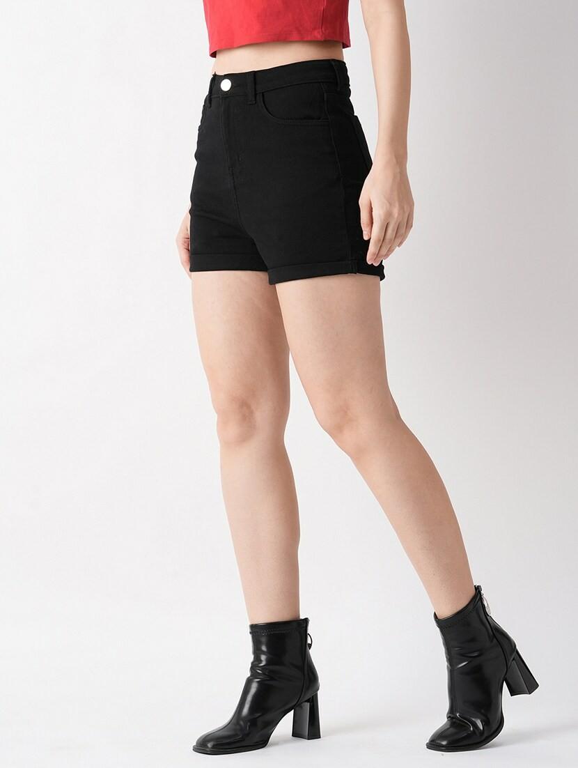 solid black cotton regular shorts - 21069640 - Standard Image - 2
