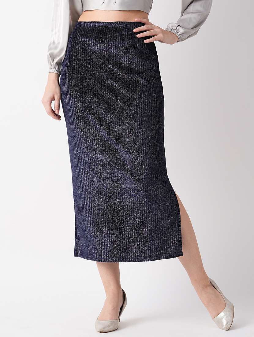 navy blue self design detailed skirt