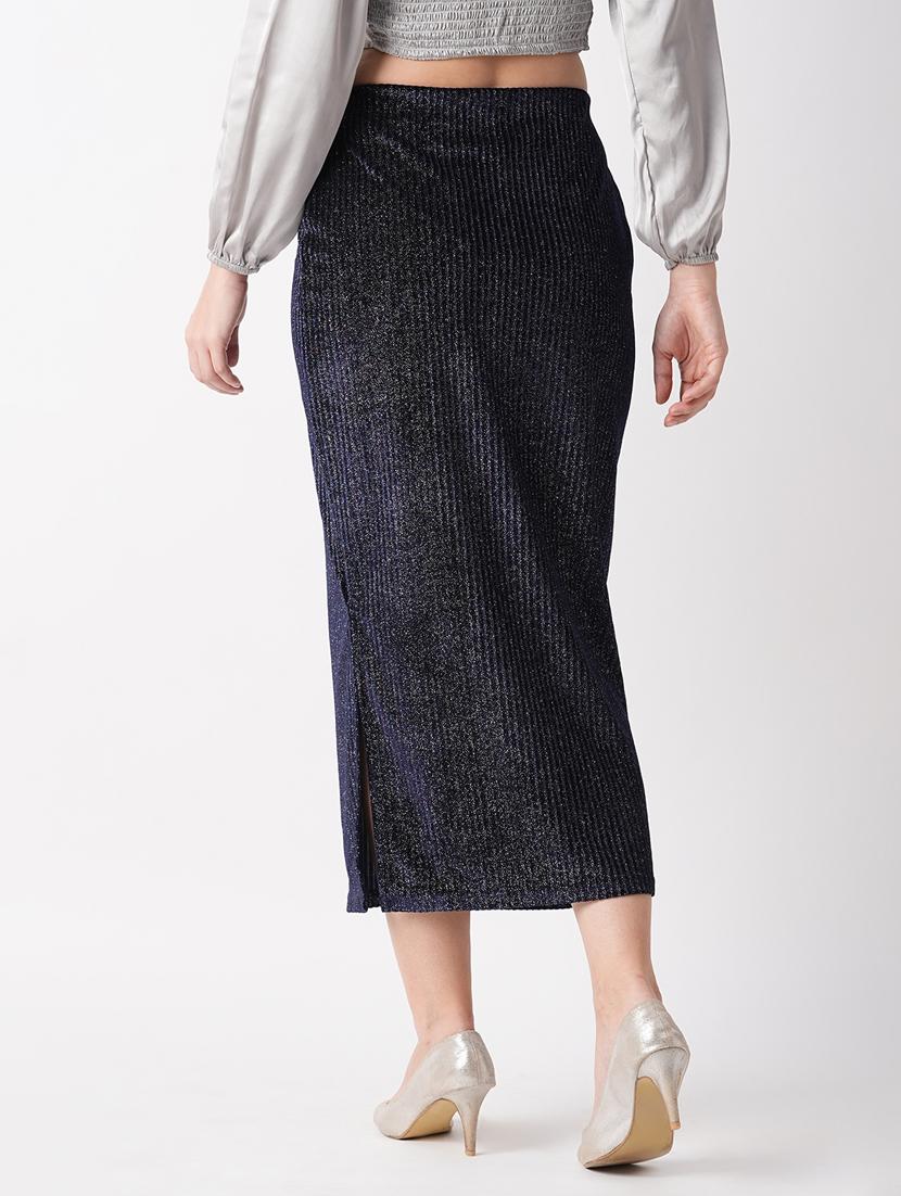 navy blue self design detailed skirt - 21069646 - Standard Image - 2