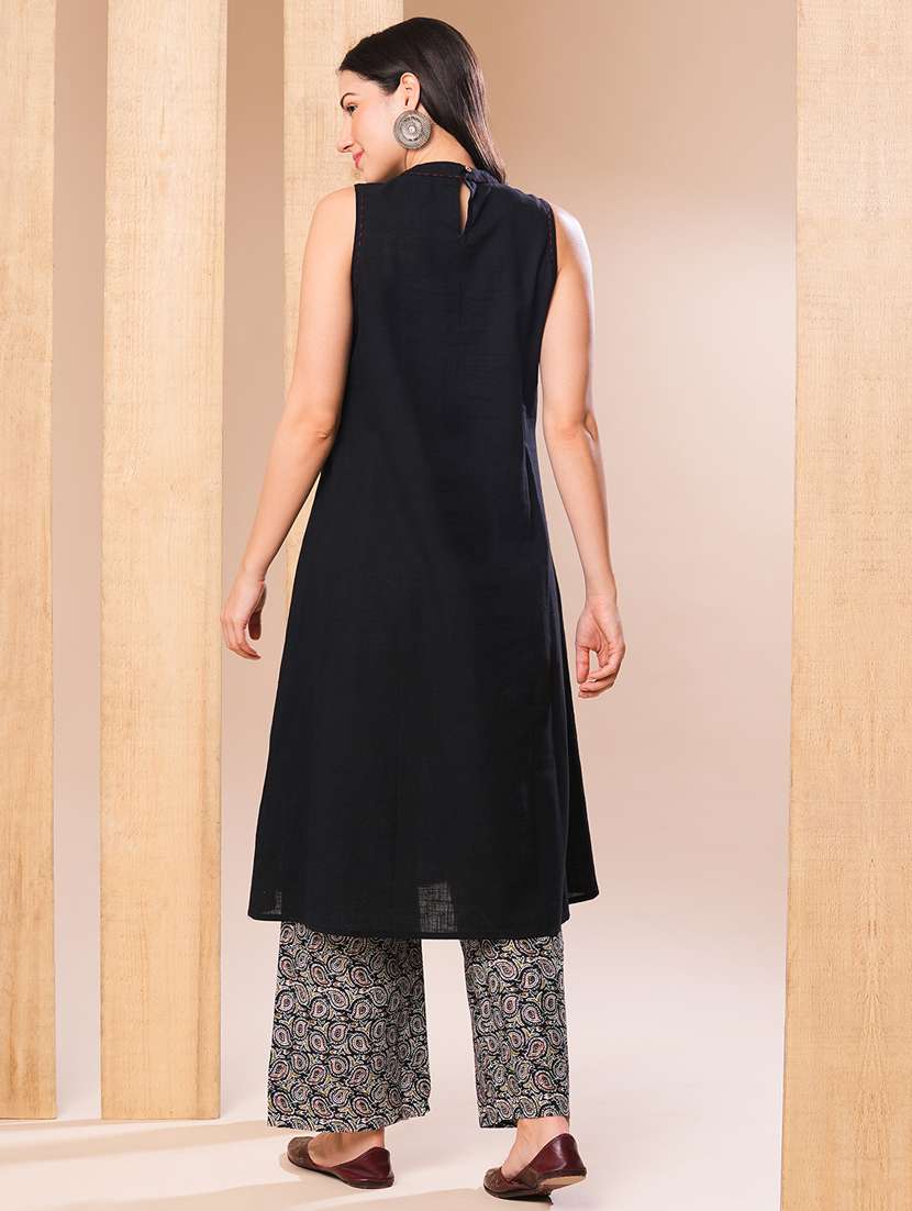 women black solid kurta palazzo set - 21069659 - Standard Image - 2