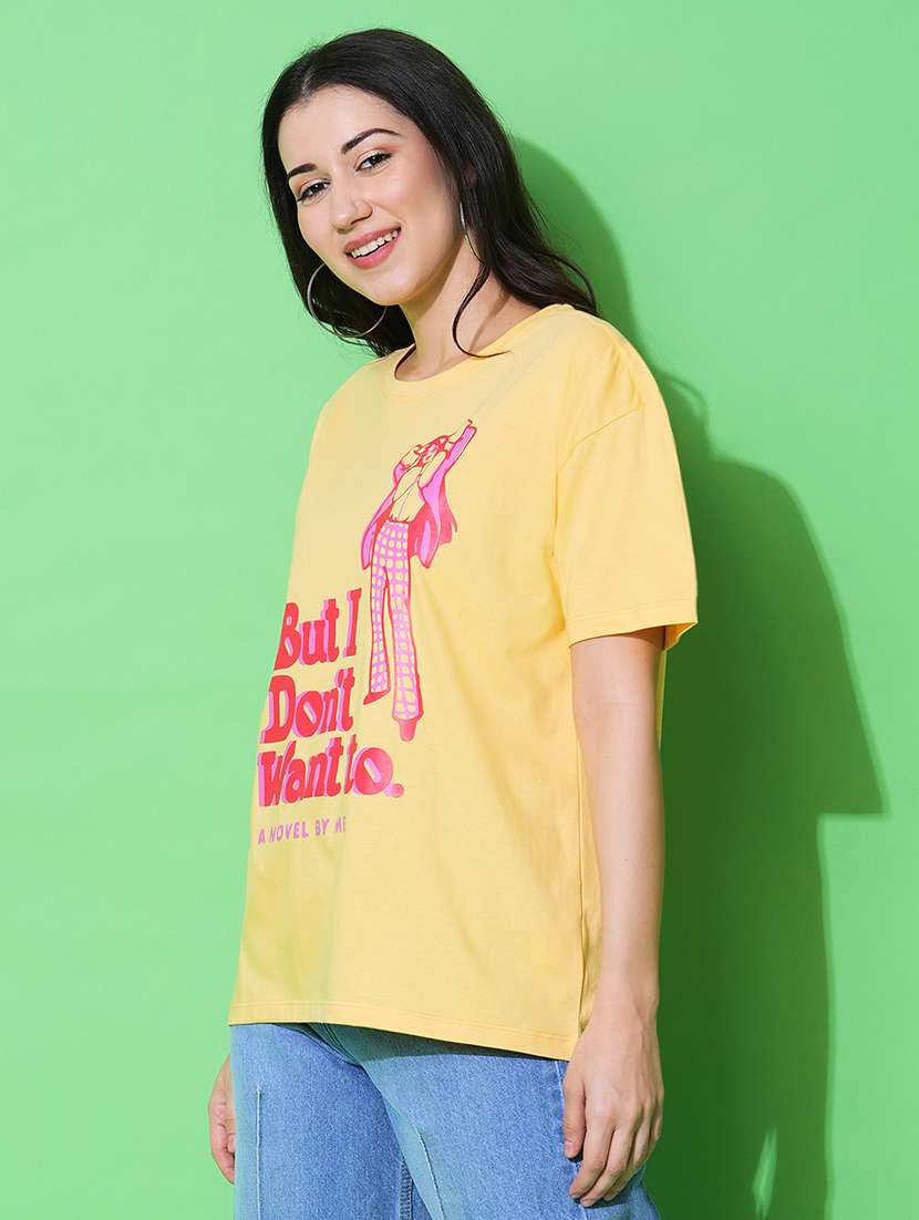 yellow front printed boxy t-shirt