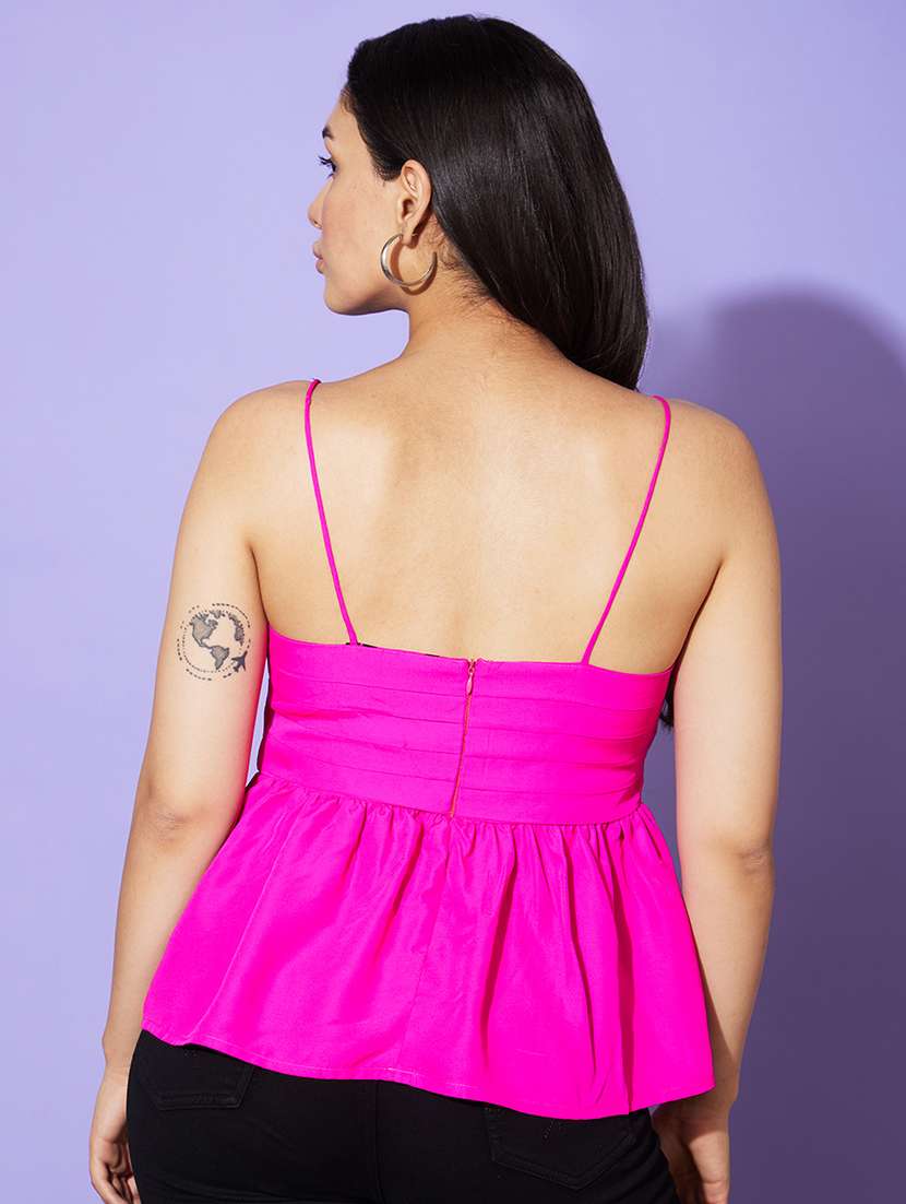 solid pink detailed peplum top - 21069679 -  Standard Image - 2