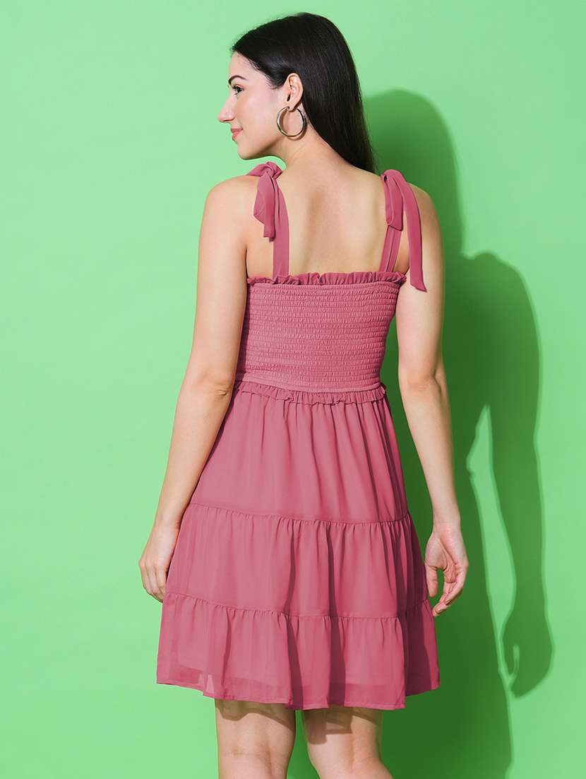 globus women pink strappy shoulder fit & flare tiered dress - 21069691 -  Standard Image - 2