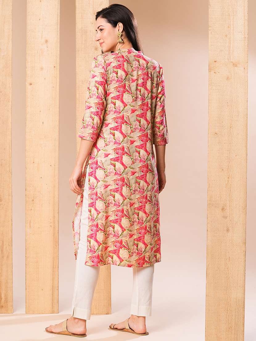 globus women pink allover printed & swarovski studded straight kurta - 21069692 - Standard Image - 2