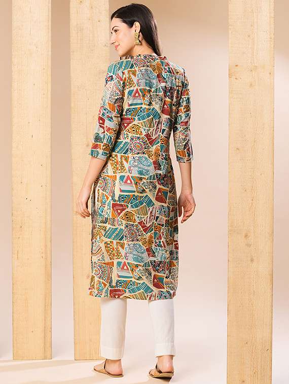 globus women multi allover printed & swarovski studded straight kurta - 21069693 - Standard Image - 2