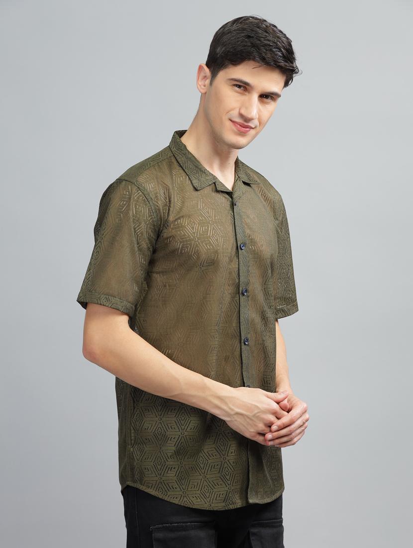 olive green lace regular shirt - 21070210 - Standard Image - 2