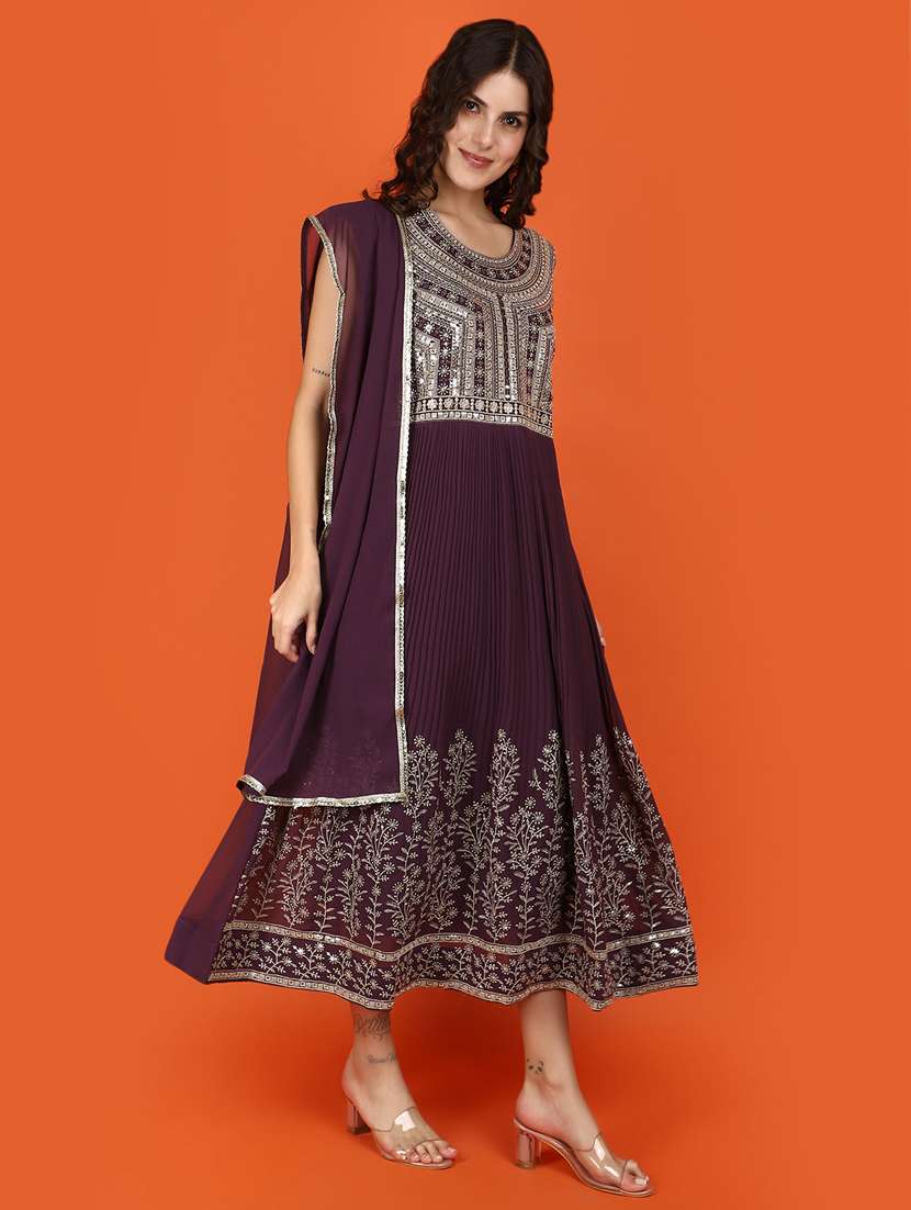 purple cotton empire line ethnic dress - 21070344 -  Standard Image - 2