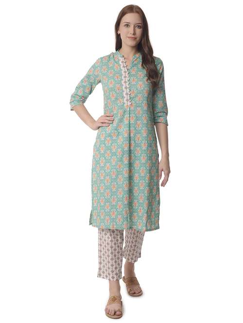 women three quarter sleeve straight kurta - 21070468 - Standard Image - 0