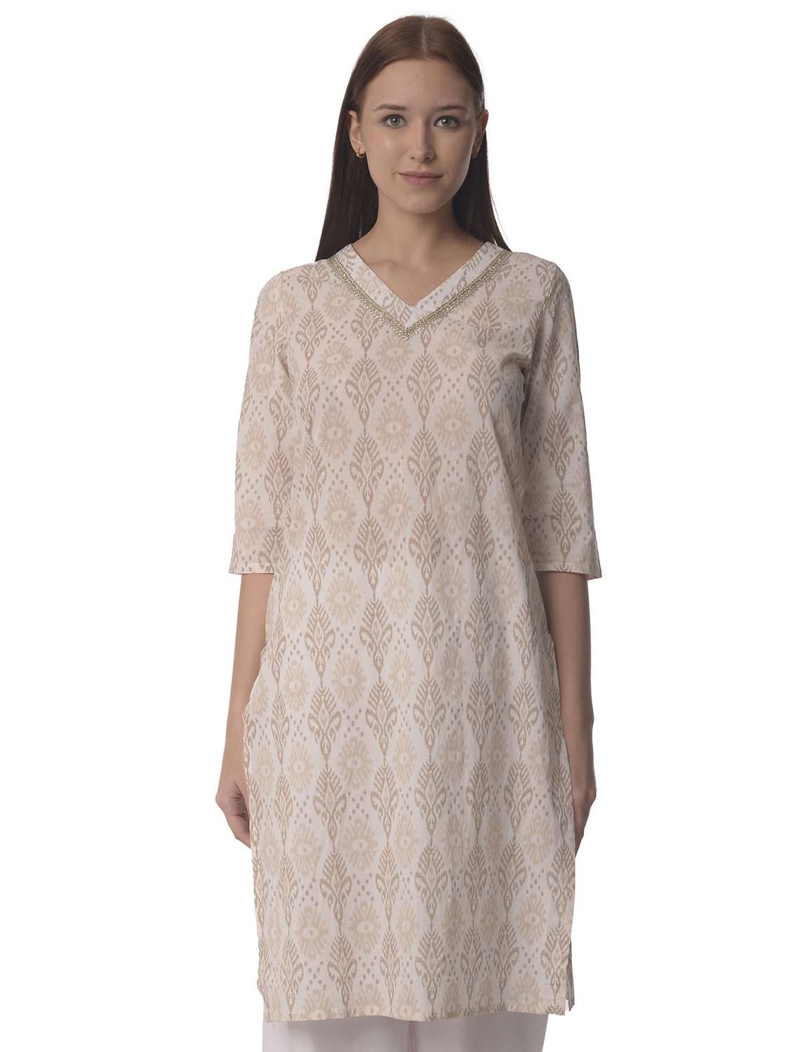 women three quarter sleeve straight kurta