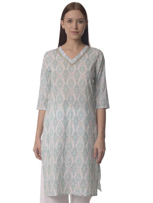 women three quarter sleeve straight kurta - 21070474 -  Standard Image - 0