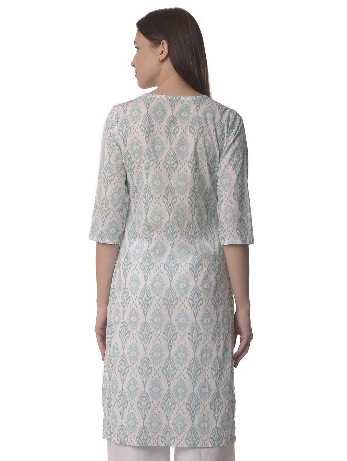 women three quarter sleeve straight kurta - 21070474 - Standard Image - 2