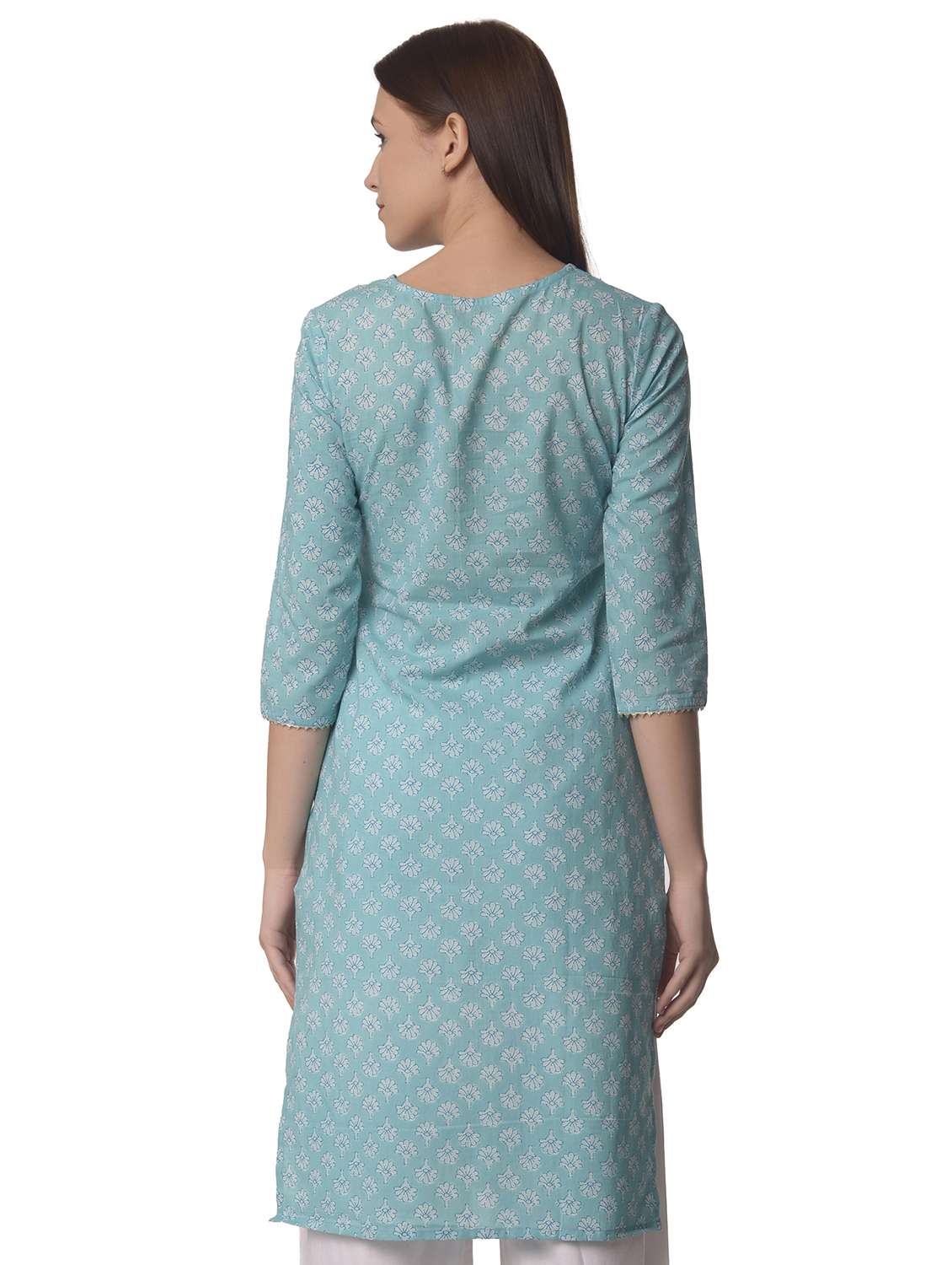 women three quarter sleeve straight kurta - 21070475 -  Standard Image - 2