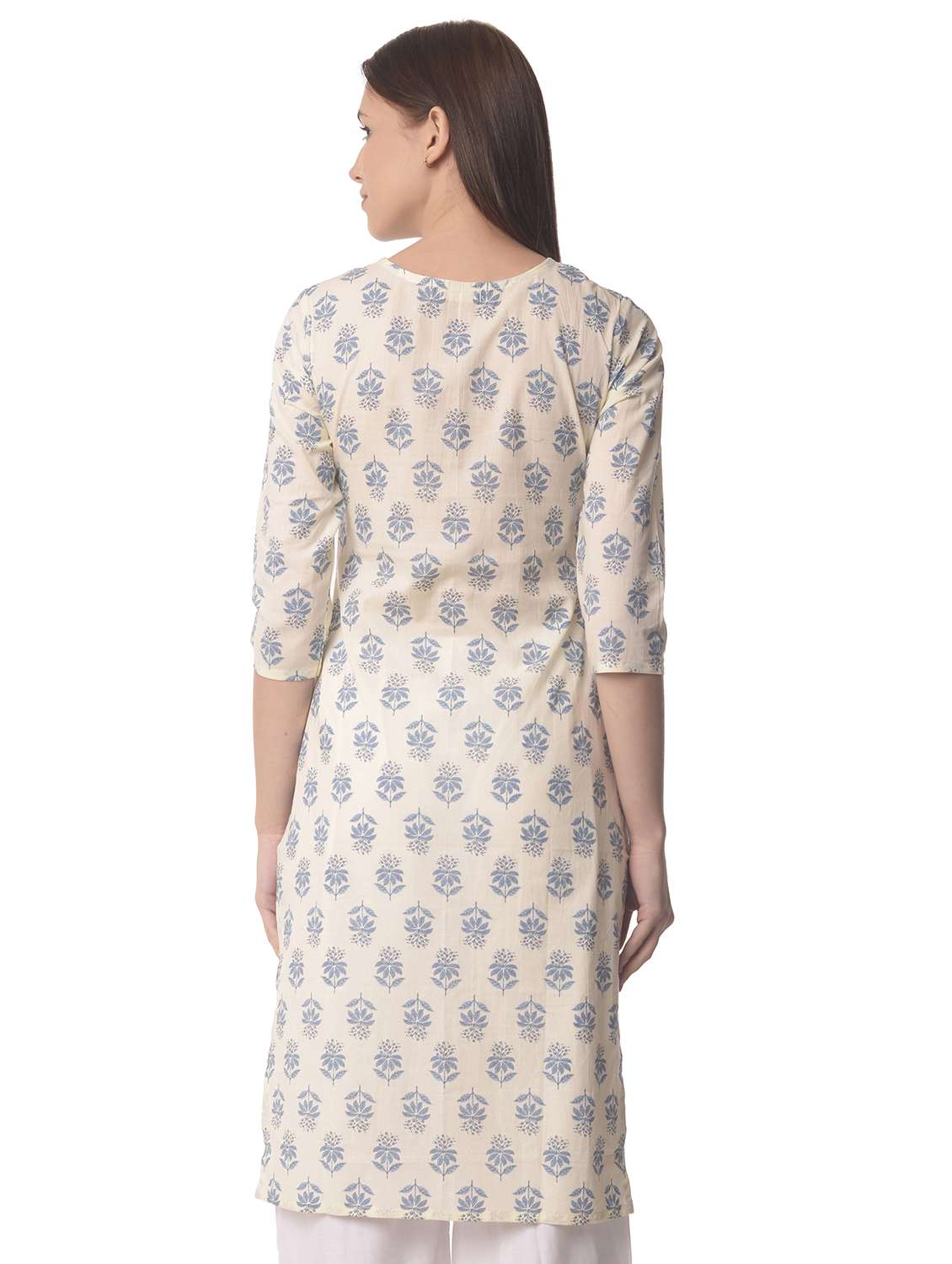 women three quarter sleeve straight kurta - 21070478 - Standard Image - 2