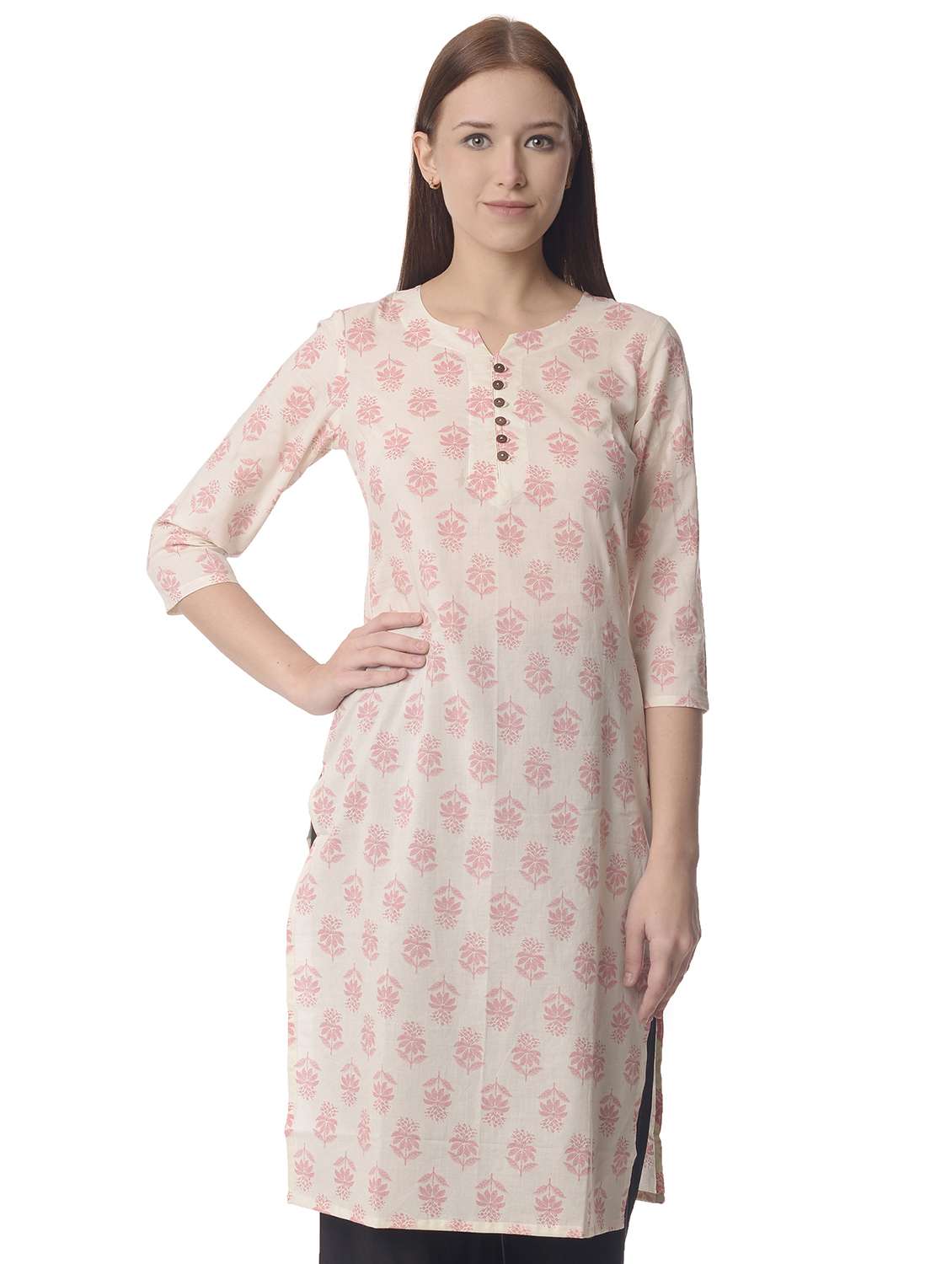 women three quarter sleeve straight kurta
