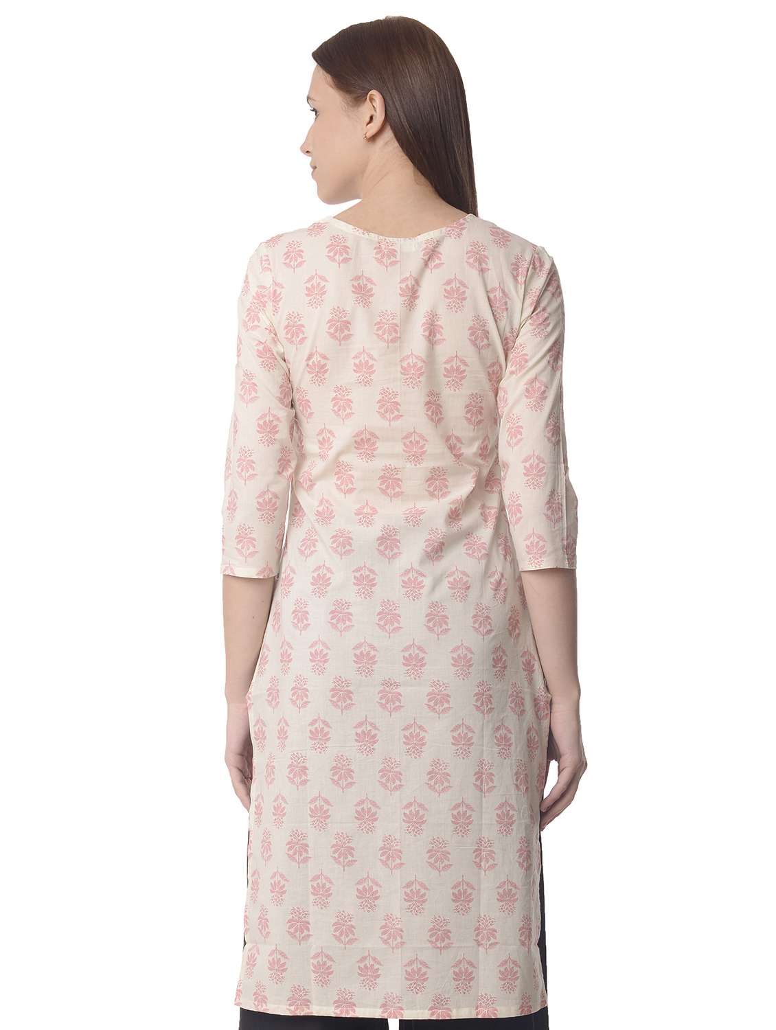 women three quarter sleeve straight kurta - 21070479 -  Standard Image - 2