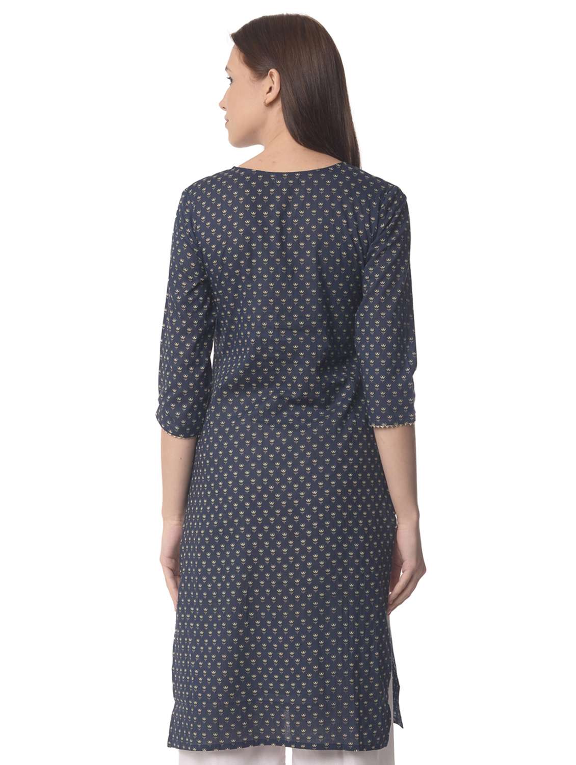 women three quarter sleeve straight kurta - 21070482 -  Standard Image - 2