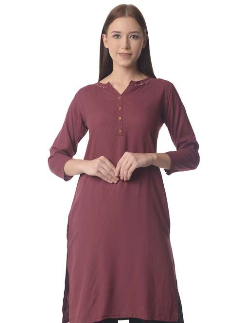 women three quarter sleeve straight kurta - 21070483 -  Standard Image - 0