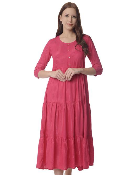 women three quarter sleeve tiered kurta - 21070485 - Standard Image - 0