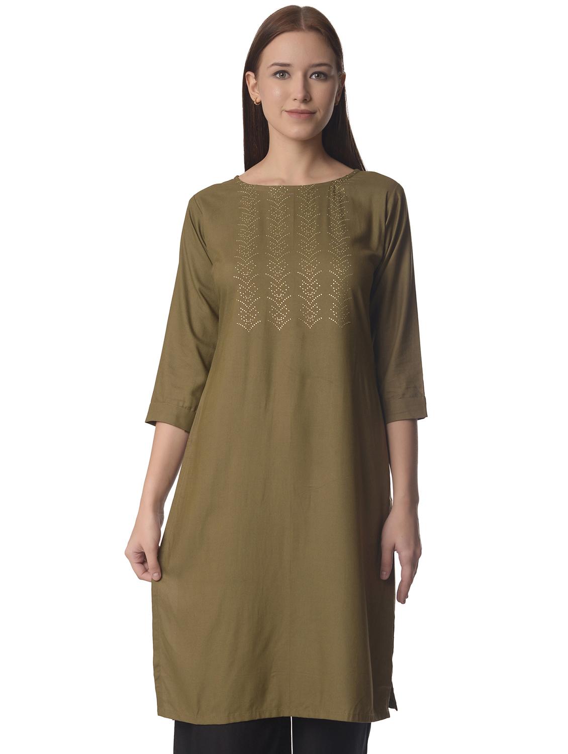 women three quarter sleeve straight kurta - 21070490 - Zoom Image - 0