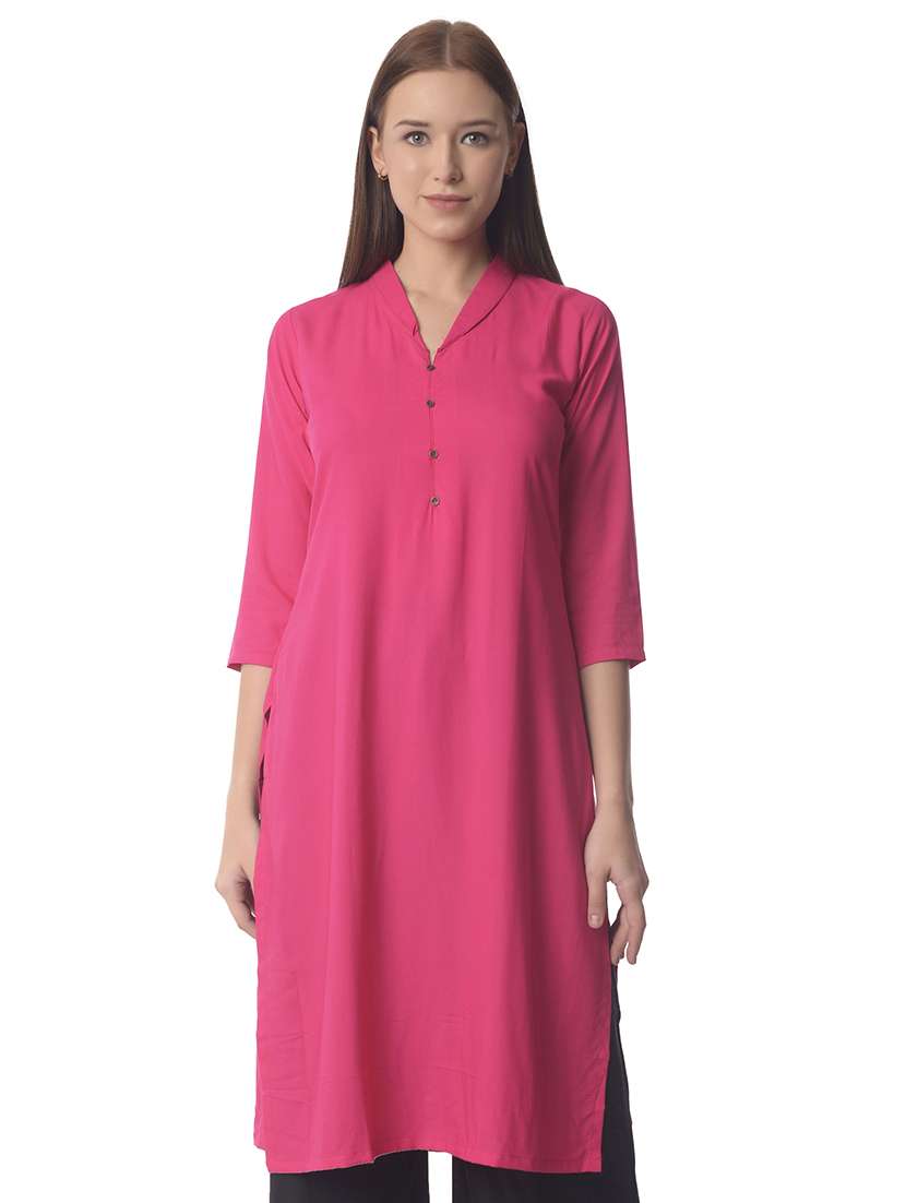 pink solid straight kurta