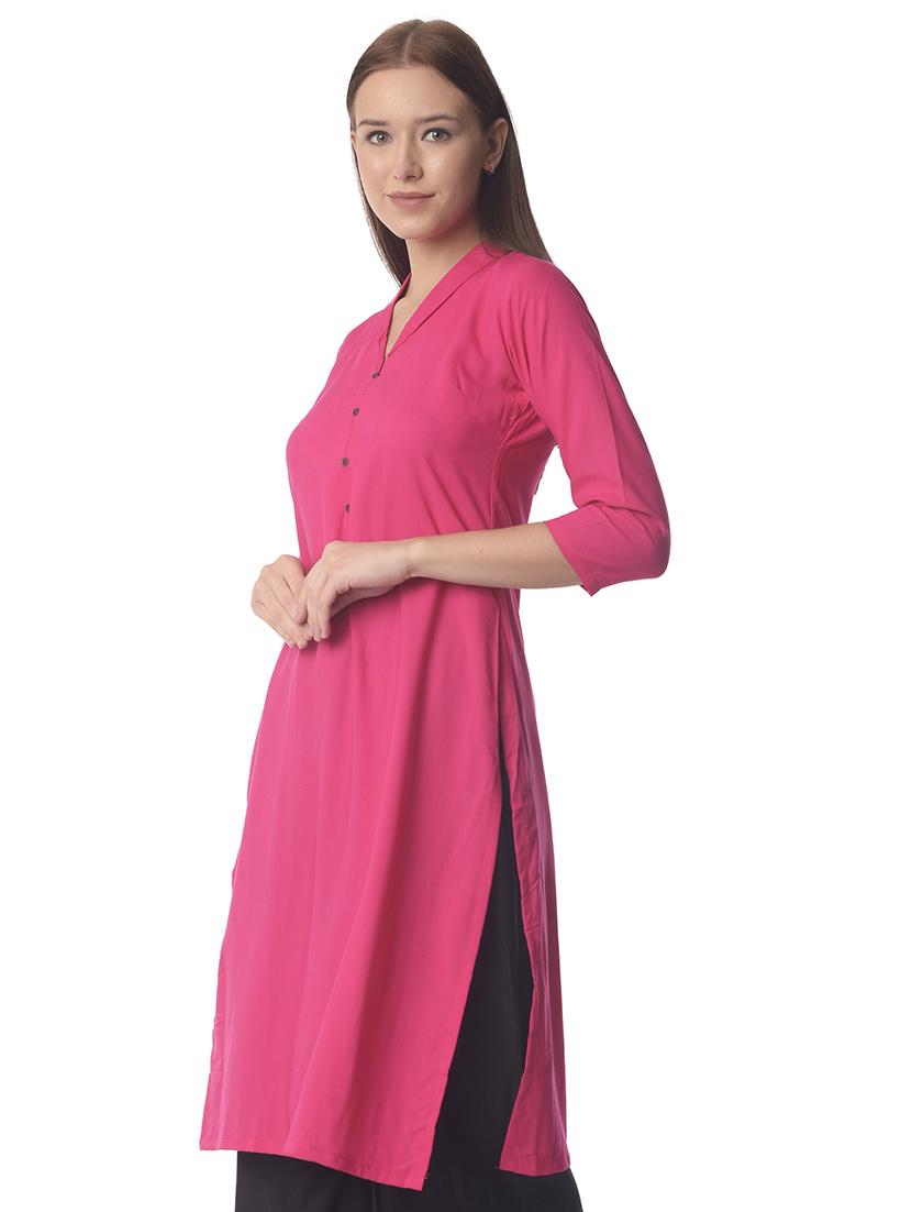pink solid straight kurta - 21070494 - Standard Image - 2