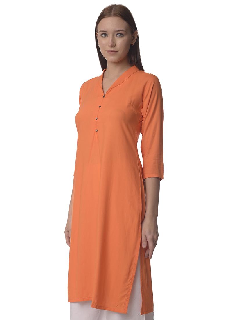 orange solid straight kurta - 21070496 - Standard Image - 2