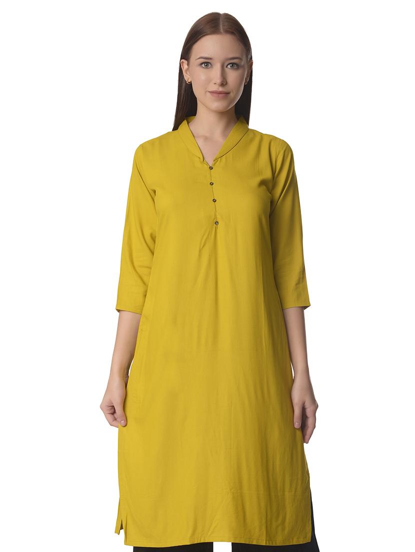 yellow solid straight kurta - 21070497 - Zoom Image - 0