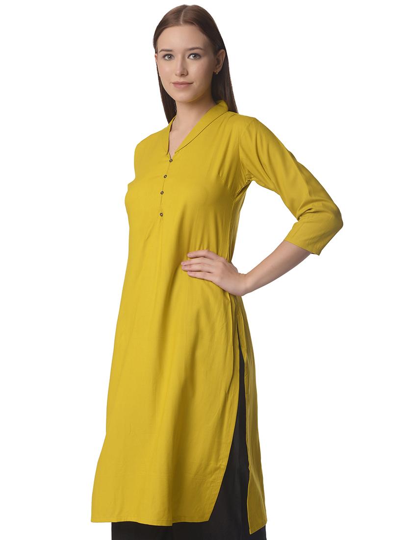 yellow solid straight kurta - 21070497 - Standard Image - 2