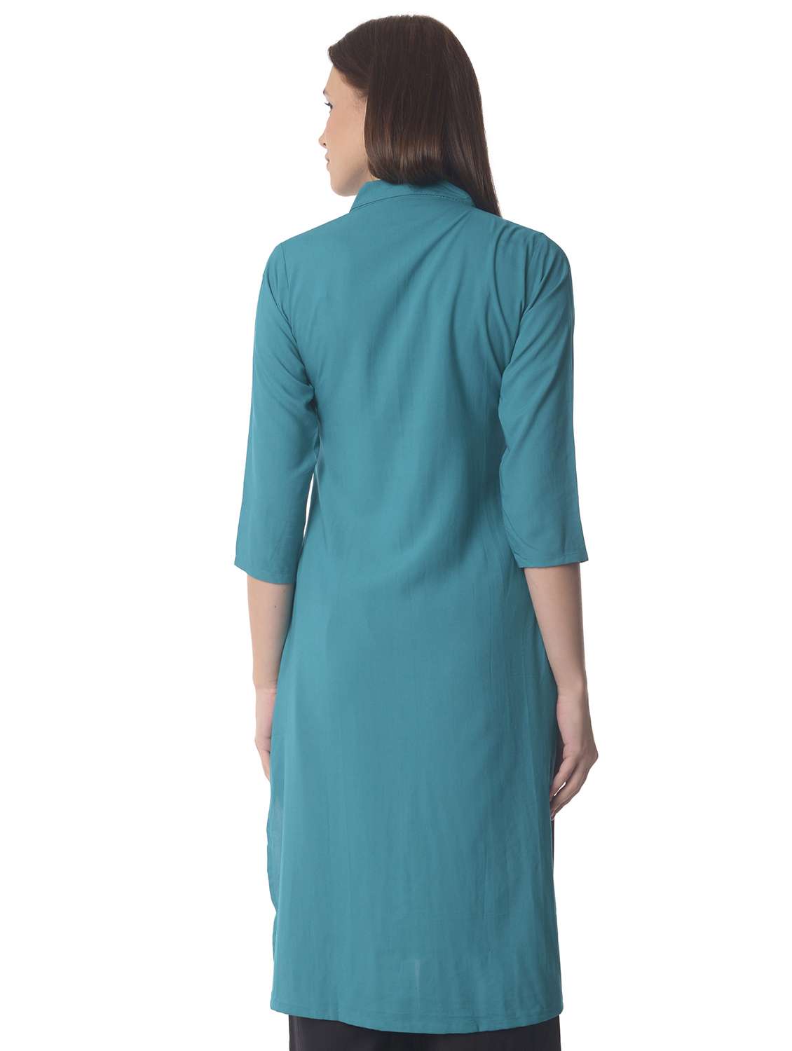 women three quarter sleeve straight kurta - 21070498 -  Standard Image - 2