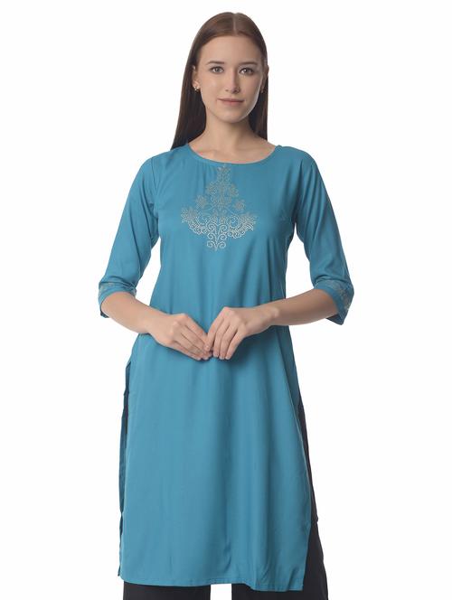 women three quarter sleeve straight kurta - 21070499 -  Standard Image - 0