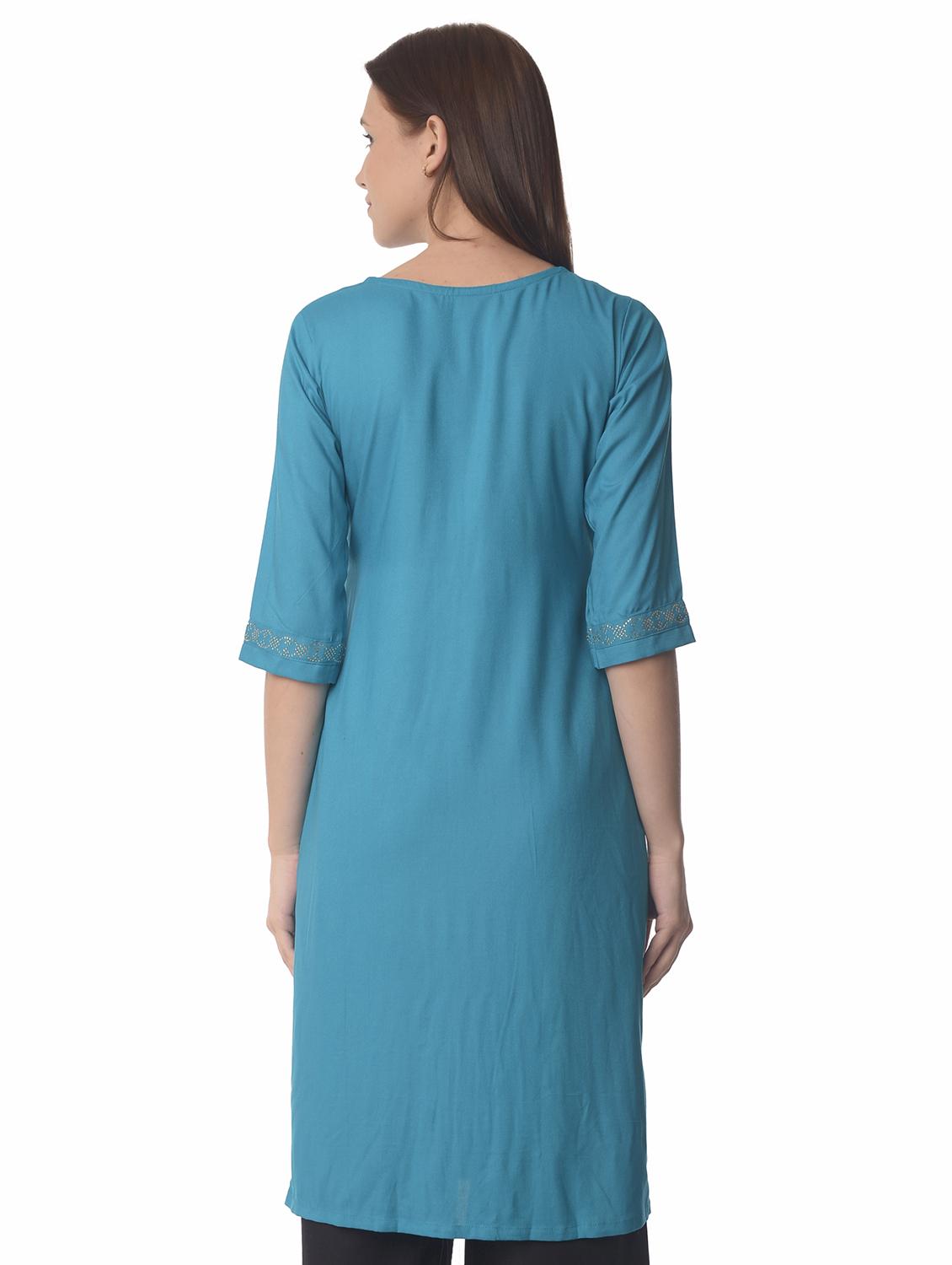 women three quarter sleeve straight kurta - 21070499 - Standard Image - 2