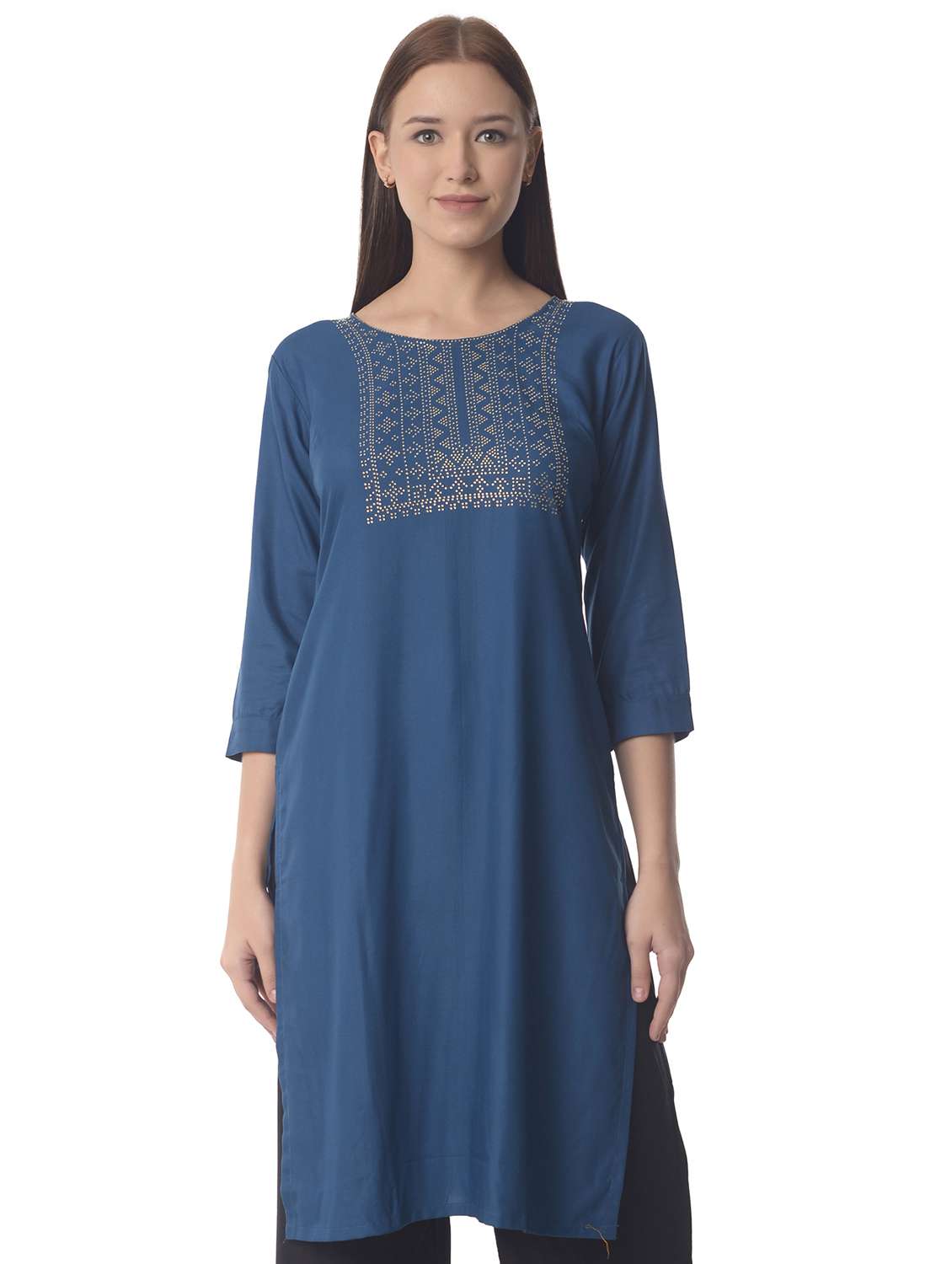 women three quarter sleeve straight kurta