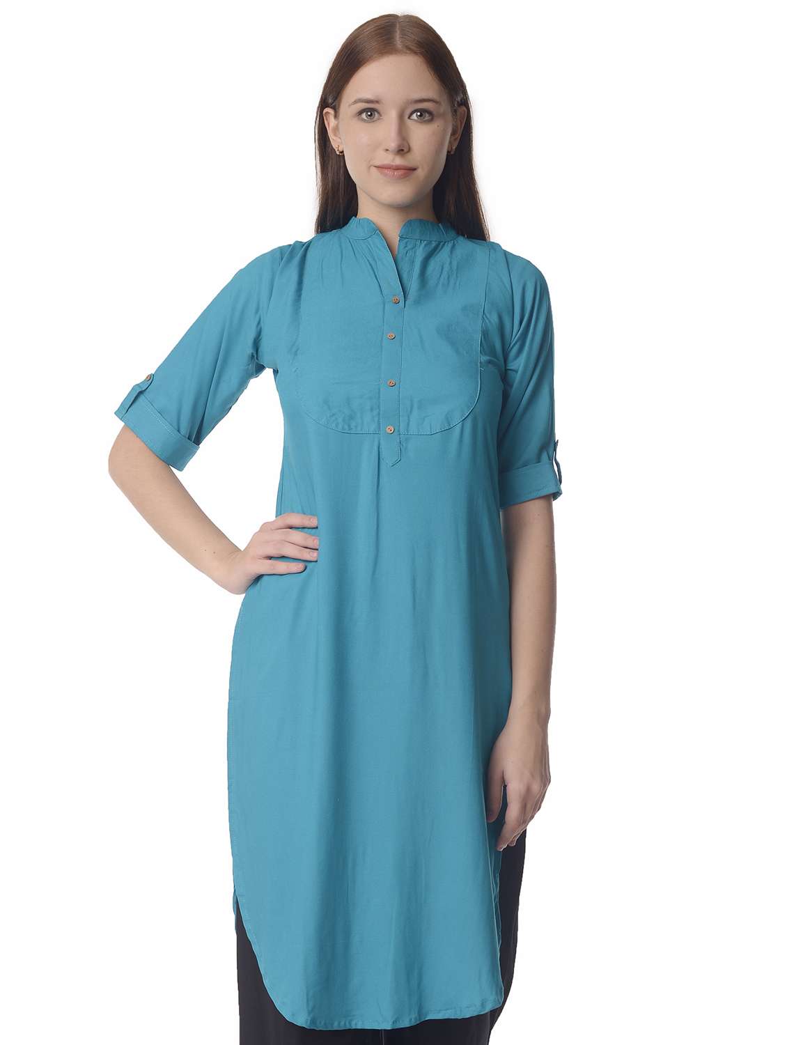 women roll up sleeve straight kurta