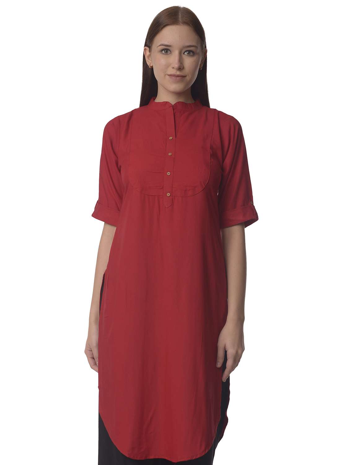 women roll up sleeve straight kurta