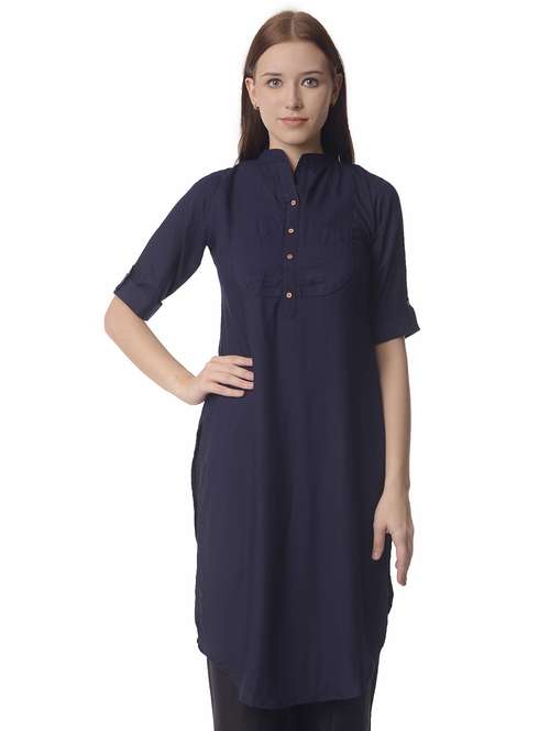 women roll up sleeve straight kurta - 21070505 -  Standard Image - 0