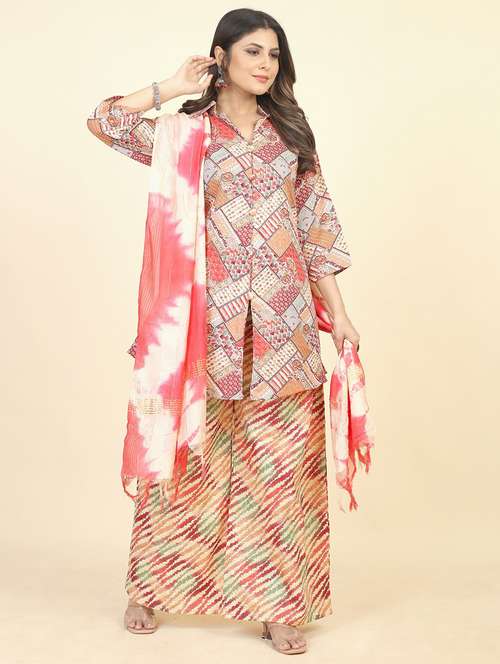 geometric print unstitched suit set - 21070583 - Standard Image - 0