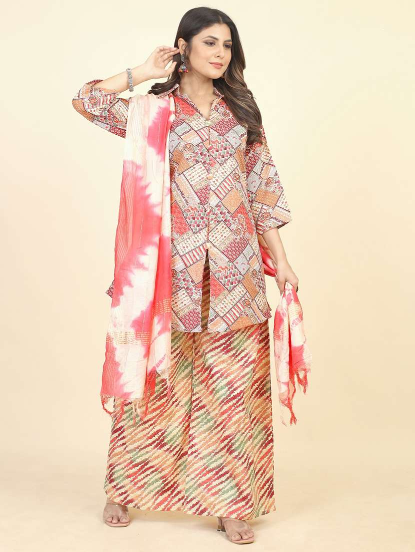 geometric print unstitched suit set - 21070583 - Zoom Image - 0