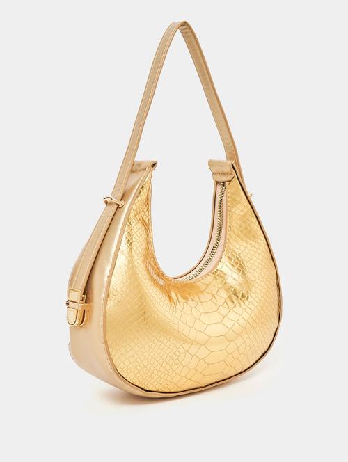 gold leatherette (pu) textured handbag - 21071580 - Standard Image - 0